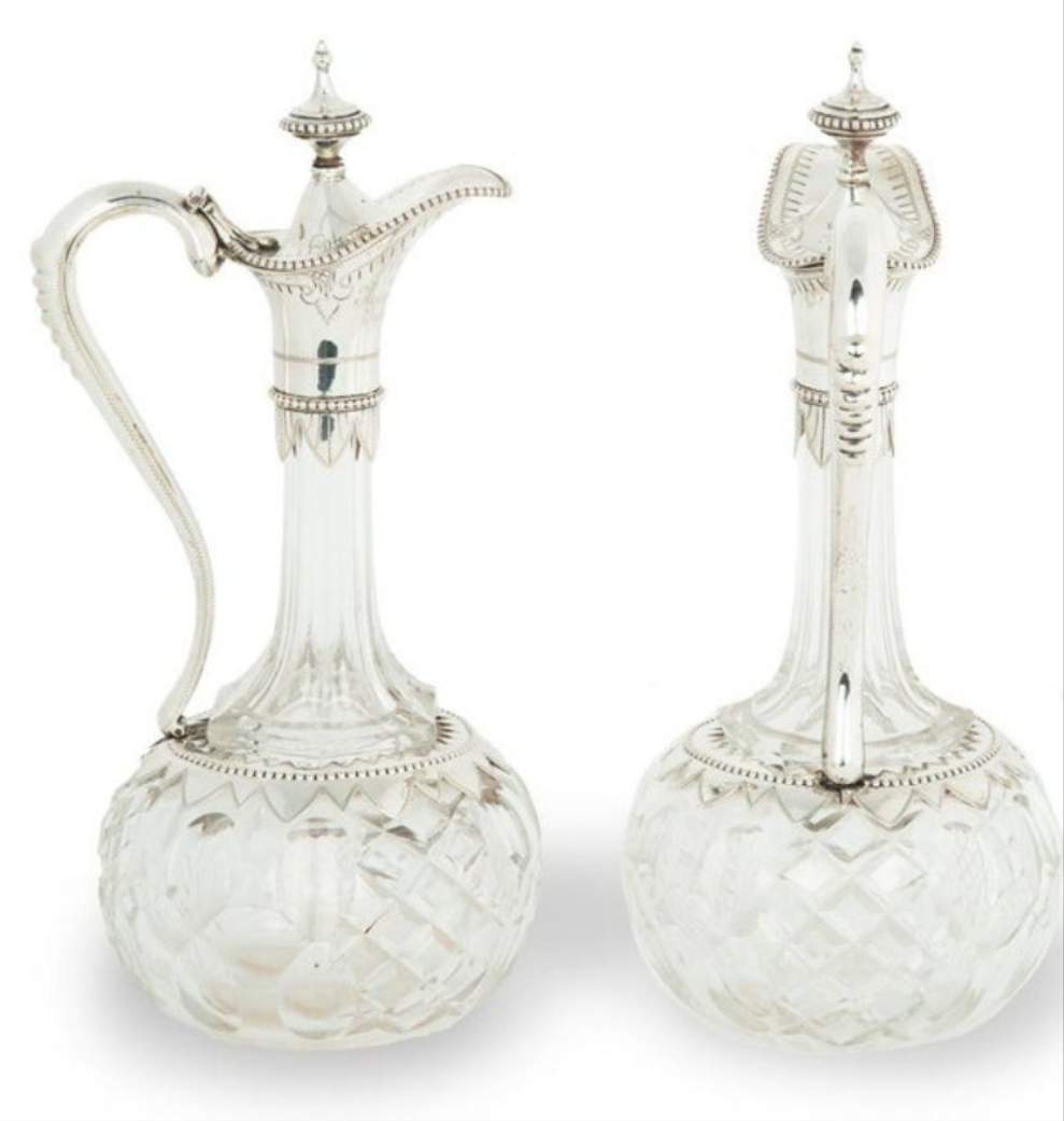 Fabulous A pair of silver-mounted crystal Royal presentation claret jugs