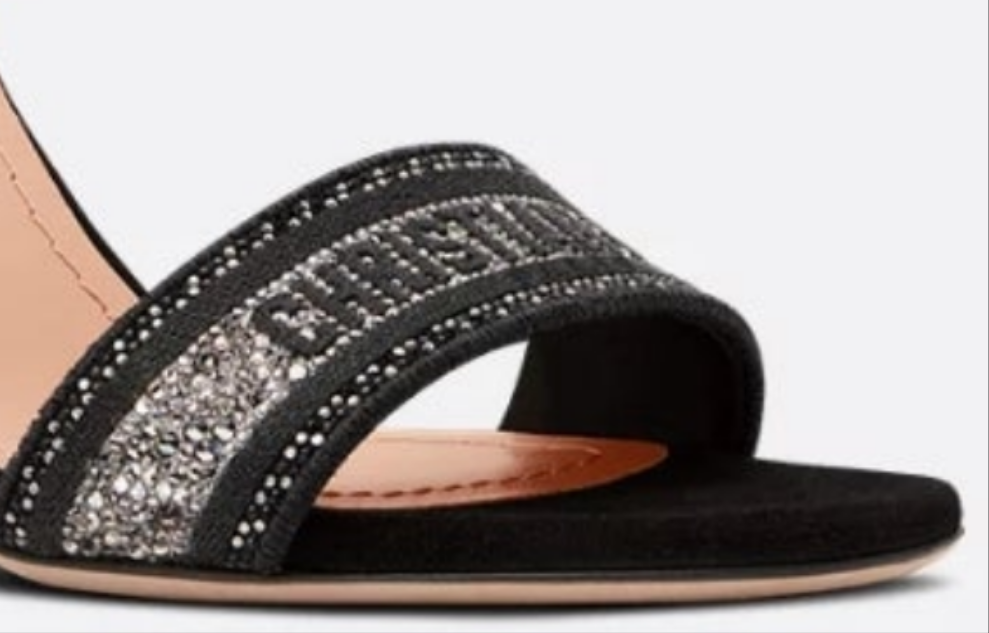 Dior Dway Heeled Sandal
Black Cotton Embroidered with Thread and Silver-Tone Strass
