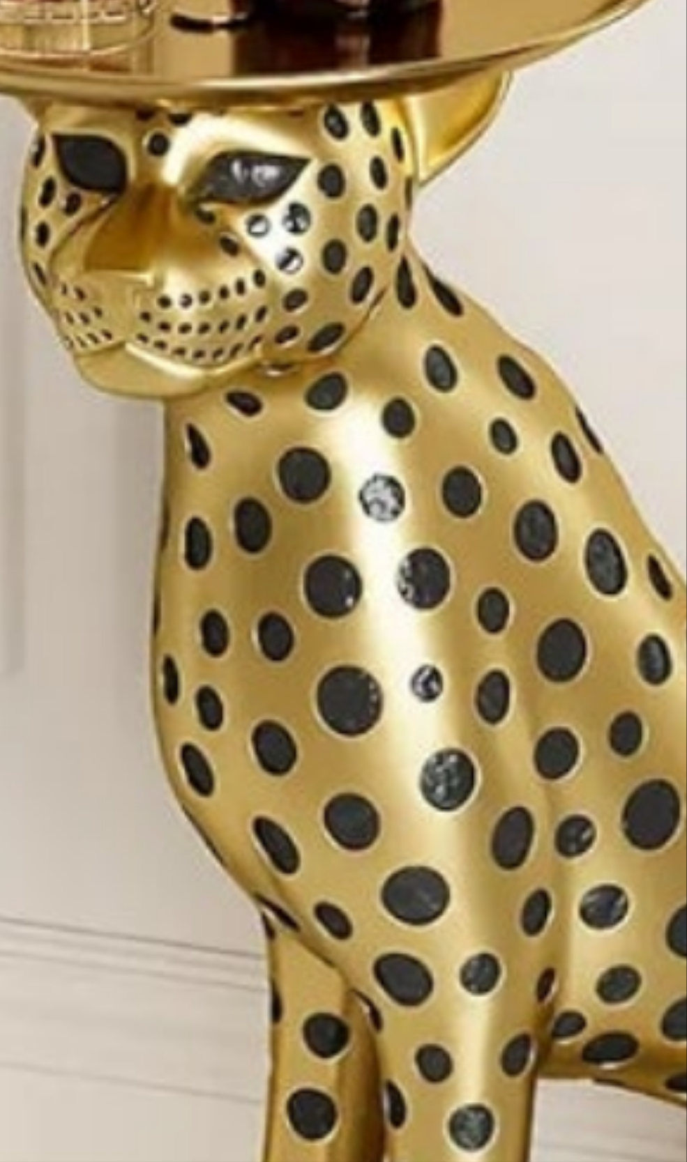 Leopard Statue Side Table with Tray Top– Gold Panther Figurine End Table Art Decor for Home & Gifts