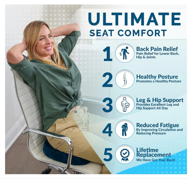 Gel Enhanced Seat Cushion – Office Chair Cushion – Non-Slip Gel & Memory Foam Coccyx Cushion for Tailbone Pain - Desk Chair Car Seat Cushion Driving - Sciatica & Back Pain Relief