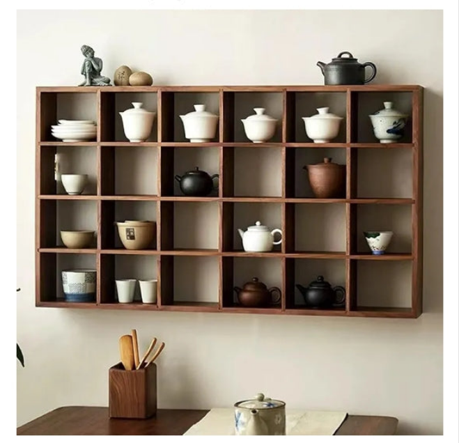 Wooden Shelves Rustic Shadow Box 24-Slot Hanging Display Floating Shelf Wall Mounted Freestanding Farmhouse Decor Display Case