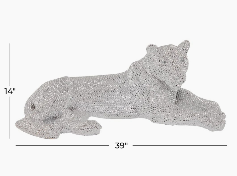 Floor Leopard Decorative Sculpture with Carved Faceted Diamond Exterior