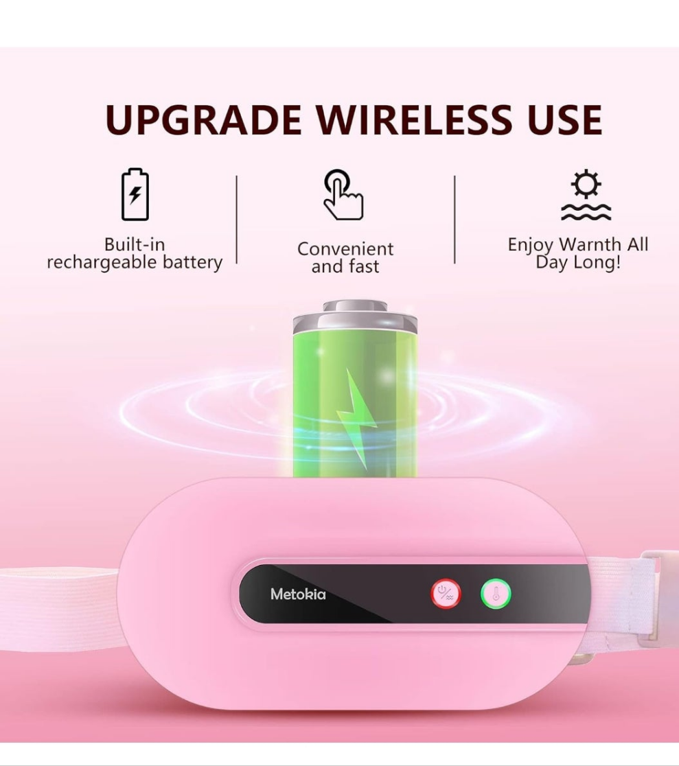 Portable Cordless Heating Pad, Heating Pad for Back Pain with 3 Heat Levels & 3 Vibration Massage Modes, Portable Electric Fast Heating Belly Wrap Belt for Women and Girl(Pink)