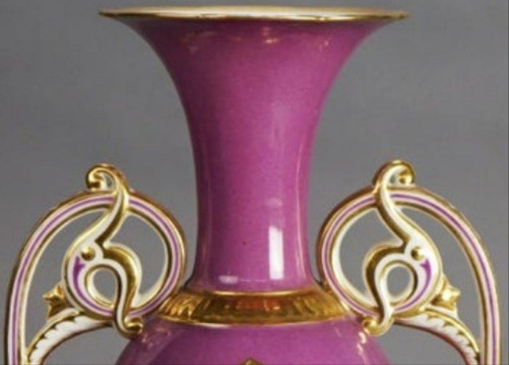 Antique Old Paris Porcelain Scenic Landscape Vase with Scroll Form Handles