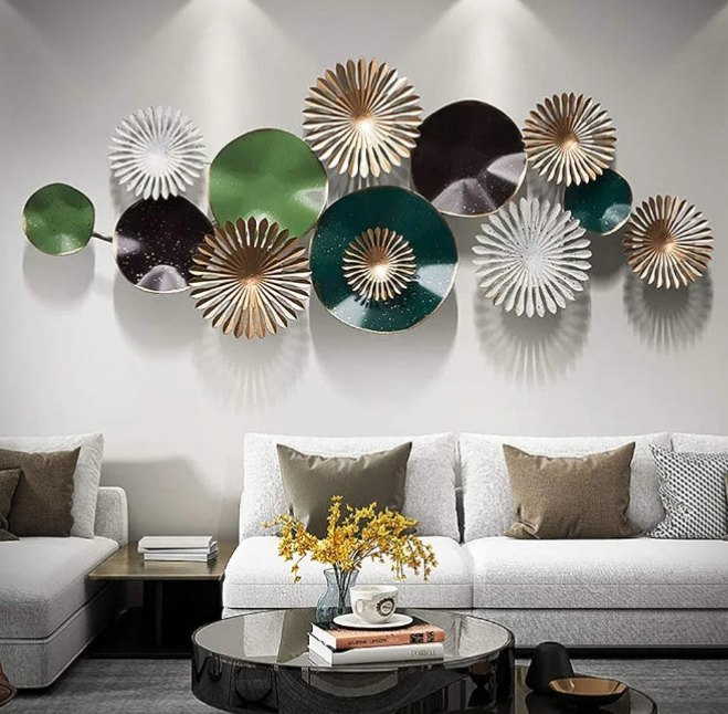Metal 3D Lotus Leaf Shape, Multi-Layer Paint, Handcrafted, Wrought Iron Decoration Hotel Porch Restaurant Wall Decoration, Art Home Decor Wall