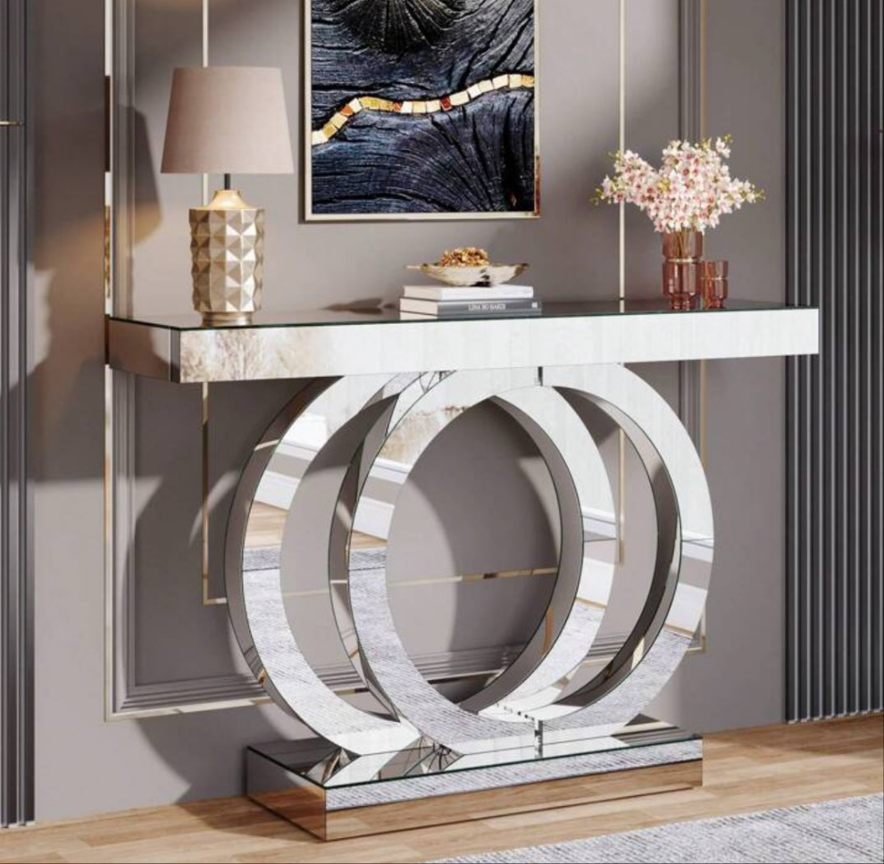 Mirrored Console Table, 43.3-Inch Modern Entryway Table Glass Sofa Table With Mirror Finish For Living Room, Entrance, Hallway, Foyer. Material mdf