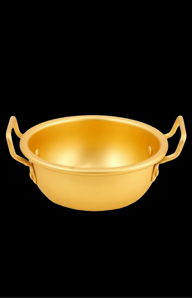 Gold plated Stew Pot Korean Traditional Rice Wine Bowls Gold Plated Aluminum Soup Bowls 5.9in Metal Ramen Noodles Dish Camp Cup for Makgeolli Dongdongju Korean Cooking Pot