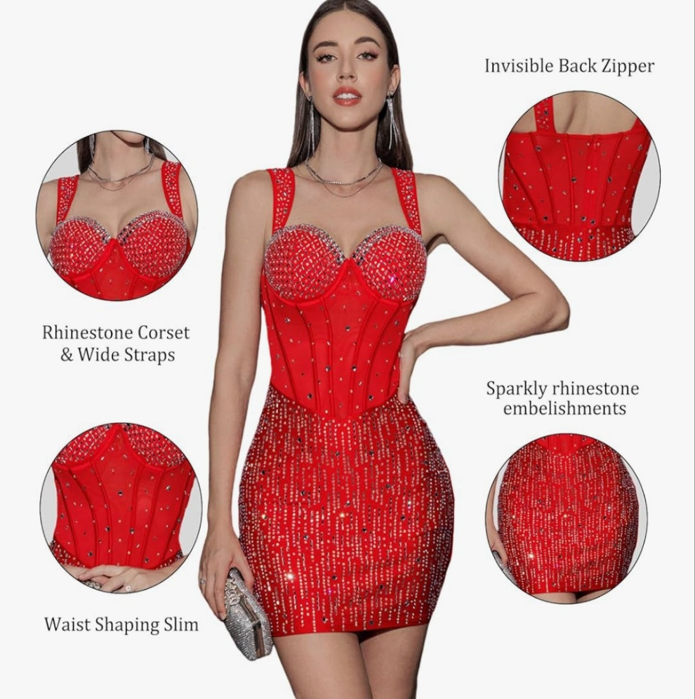 Rhinestones Sexy Bodycon Mini Party Dress Cocomoney