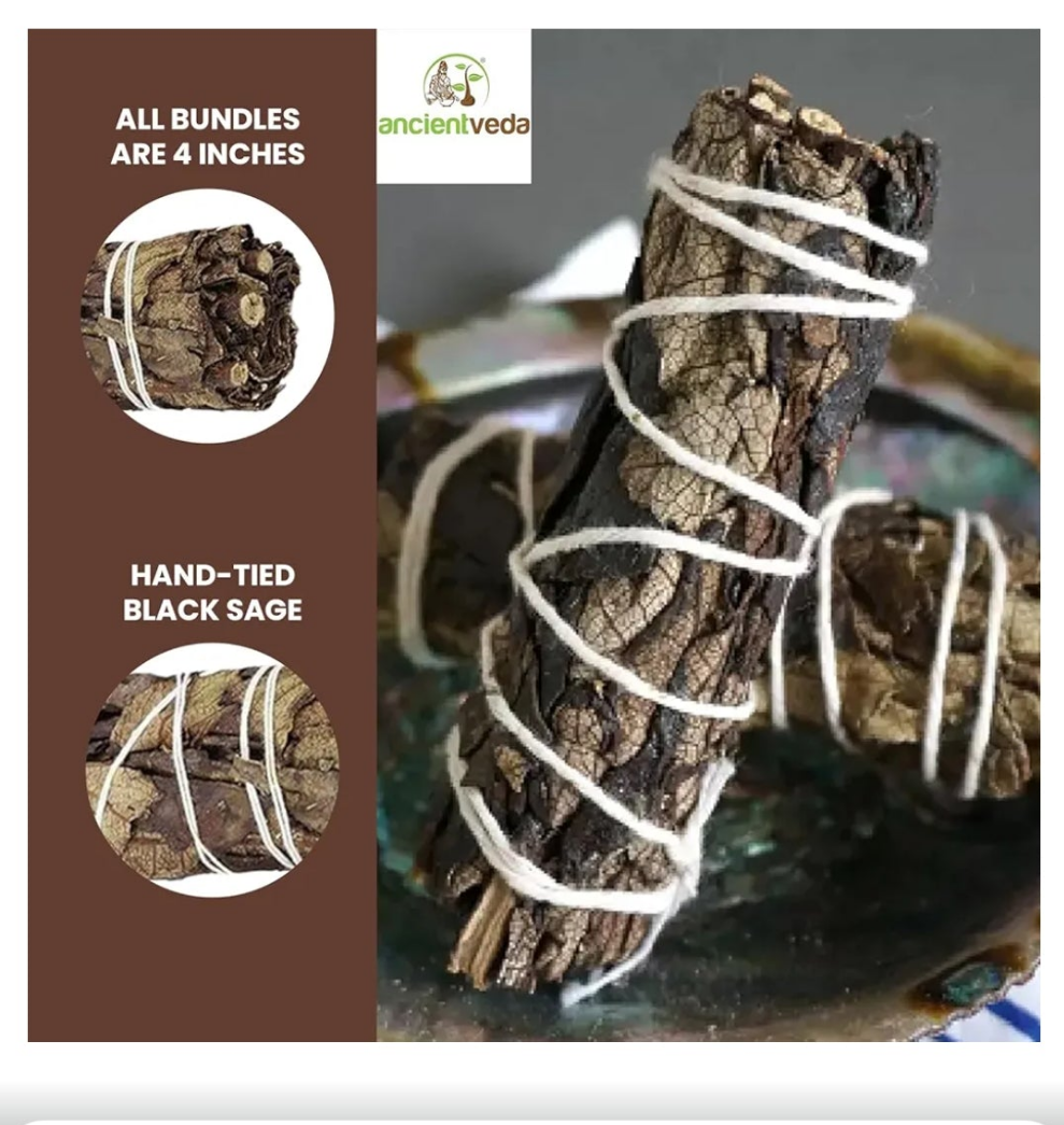 4 Inch Black Sage Sticks with Starter Guide, Floral Home Sage Organic for House Cleansing, Big Sage Smudge Stick Bundle Sage to Get Rid of Evil Spirits, Sage House Blessing 3 Pack