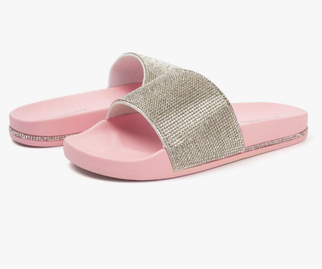 Women's Slides Rhinestone Glitter Slip On Footbed Platform Sandals
