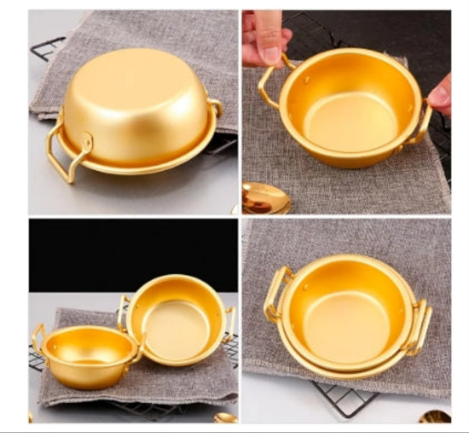 Gold plated Stew Pot Korean Traditional Rice Wine Bowls Gold Plated Aluminum Soup Bowls 5.9in Metal Ramen Noodles Dish Camp Cup for Makgeolli Dongdongju Korean Cooking Pot