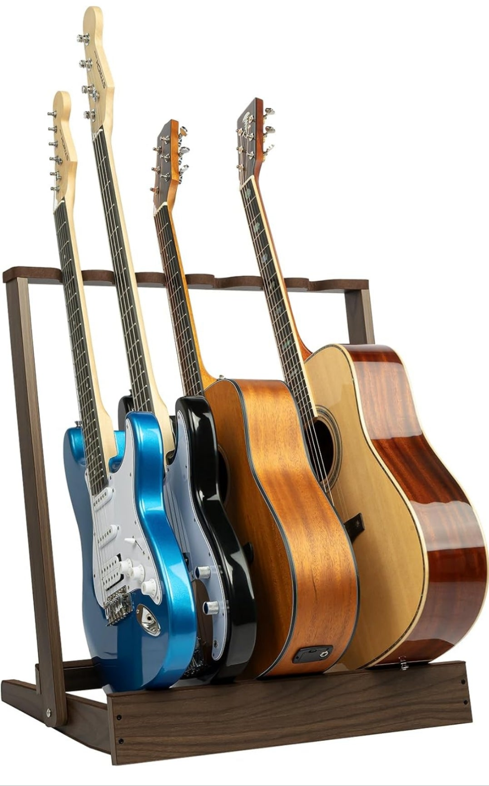 Multiple Guitar Stand, Wooden Folding Guitar Rack for Multiple 3 Acoustic Guitars or 6 Electric Guitar Bass, Padded Floor Guitar Stand for Outing Gigs, Home, Studio, SMT-20-5G
