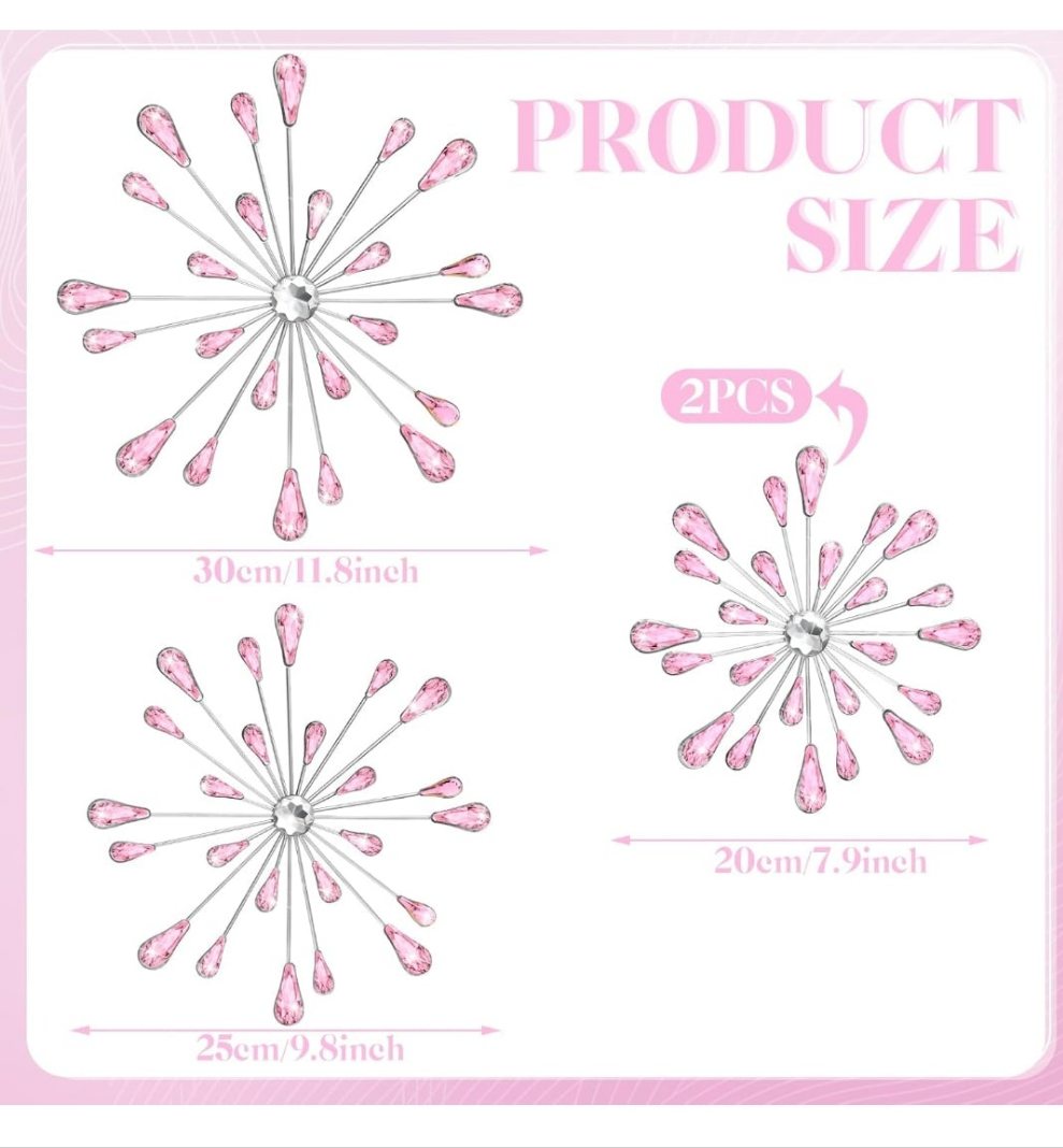 4 Pcs Starburst Wall Decor Bling Wall Art Crystal Teardrop 3D Hanging Rhinestone Radial Metal Artwork Modern Accent Sculptures Decorations for Living Room Home Office Bedroom (