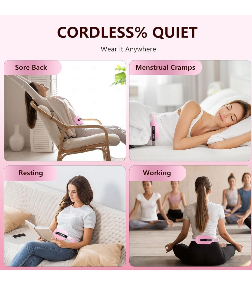 Portable Cordless Heating Pad, Heating Pad for Back Pain with 3 Heat Levels & 3 Vibration Massage Modes, Portable Electric Fast Heating Belly Wrap Belt for Women and Girl(Pink)