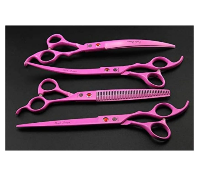 Professional 7.0 inch 4PCS Pet Grooming Scissors Kit Japan Premium Steel Straight & Curved & Thinning Blade Dog Hair Cutting Shears Set with Case