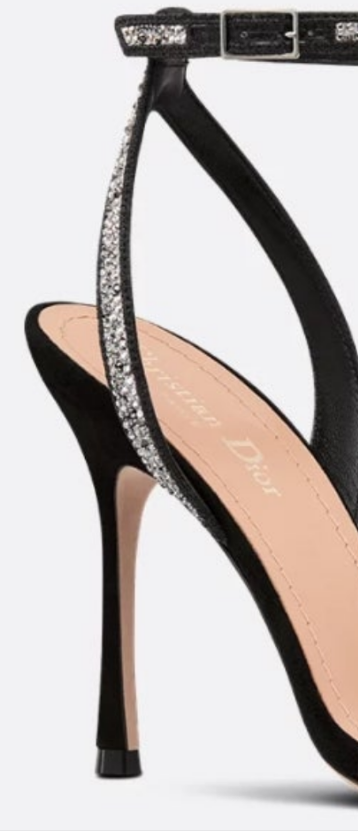 Dior Dway Heeled Sandal
Black Cotton Embroidered with Thread and Silver-Tone Strass