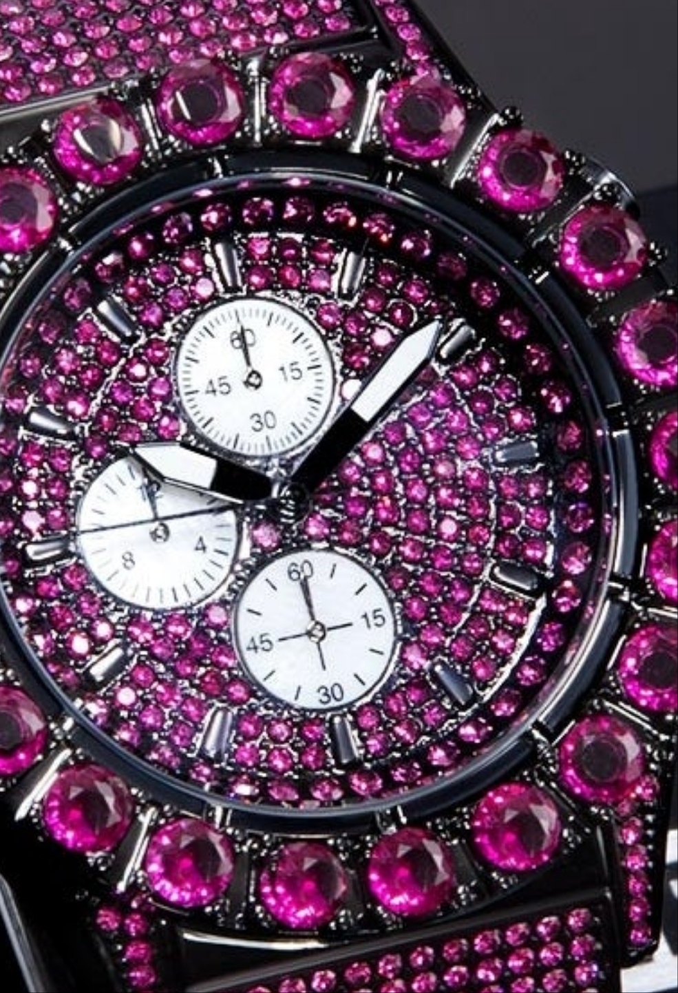 Iced Ruby Round Cut Luminous Men's Watch in Black Gold