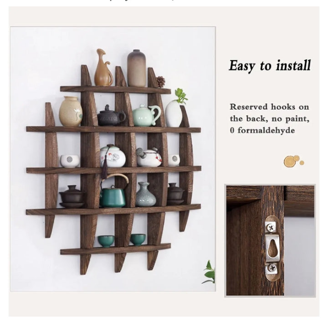 Wooden Shelves for Wall,Antique Display Rack,Round Shelf,Wooden Wall Shelf Chinese Simple Modern Racks Retro Porch Tea Display Cabinet,B-150150cm