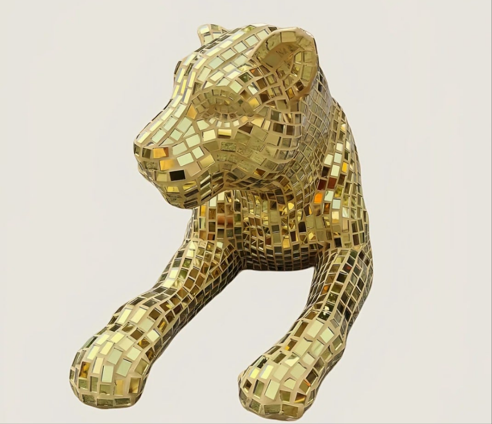 Gold Mirror Floor Leopard Decorative Sculpture