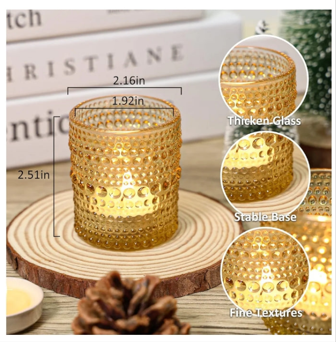 24 Pcs Votive Candle Holders, Purple Glass Candle Holders Bulk for Table Centerpiece, Tea Lights Candle Holders for Wedding Shower, Party and Home Decor