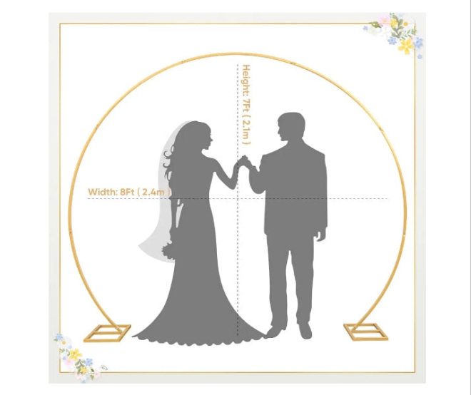 8ft Balloon Arch Stand,Round Backdrop Stand,Golden Circle Wedding Arch Frame for Wedding,Valentine's Day,Birthday,Party,Friends Gathering,Christmas,Garden Decoration