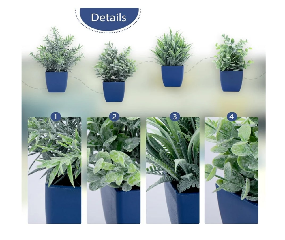 4 Pack Small Fake Plants in Pot Artificial Plant Indoor Eucalyptus Wheat Grass Ferns Rosemary Faux Greenery for Room Decor Home Office Desk Bathroom Kitchen Living Room Decorations