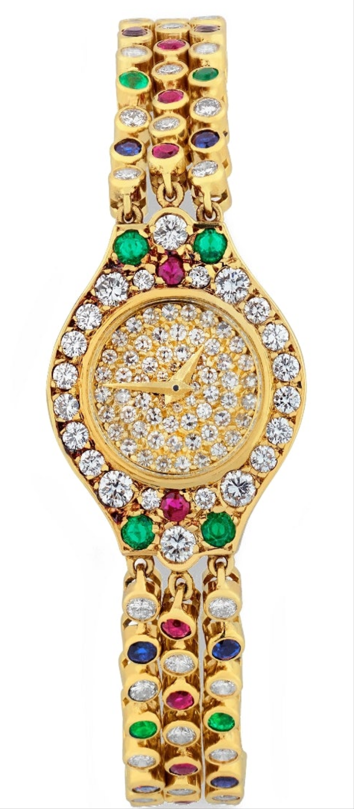 Chopard Diamond, Emerald, Ruby and Sapphire Watch 20 sapphires totaling 1.50 carats, 20 emeralds totaling 2.00 carats and 20 rubies totaling 1.50 carats