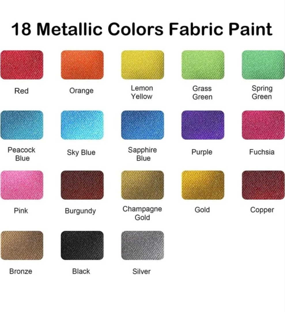 Metallic Fabric Paint, Shuttle Art 18 Metallic Colors Permanent Soft Fabric Paint in Bottles (60ml/2oz) with Brush and Stencils, Non-Toxic Textile Paint for Jeans, Bags & DIY Projects