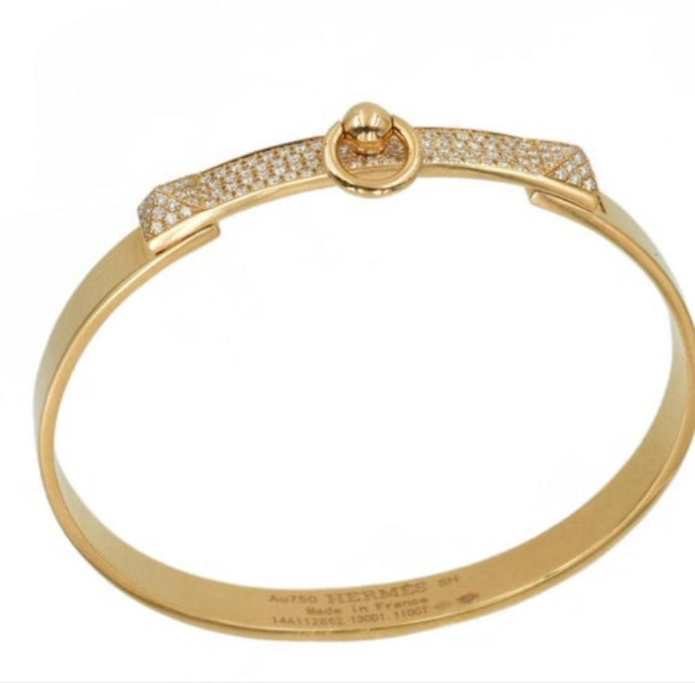 18k Gold Hermes 'Collier de Chein' Bracelet 130 diamonds 1.11 carats set in 18k rose gold.