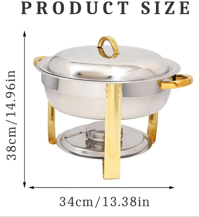 Gold Plated Chafing Dish Set, Stainless Steel Durable Buffet Server Food Warmer Tray,Food Pan and Fuel Holder, for Party Restaurant Wedding