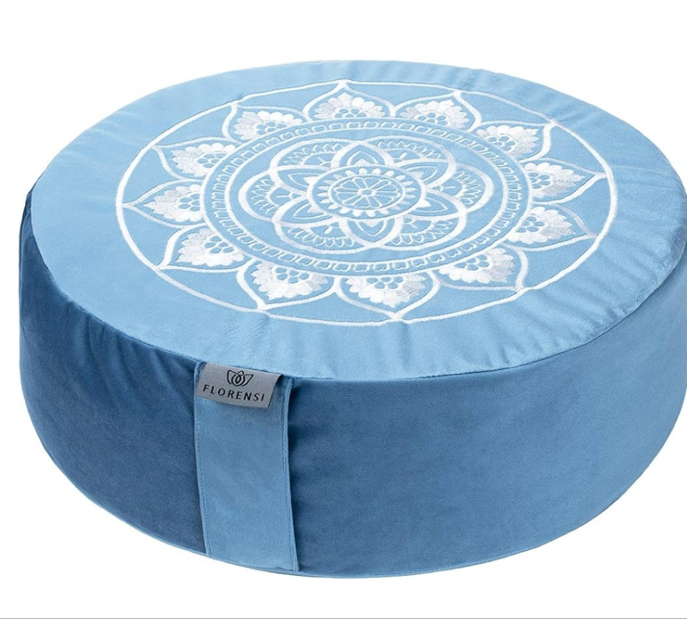 Meditation Cushion - Comfortable Floor Pillow - Traditional Tibetan Meditation Pillow with Beautiful Velvet Cover - Large Floor Cushion Seating for Adults - Premium Yoga Buckwheat Bolster