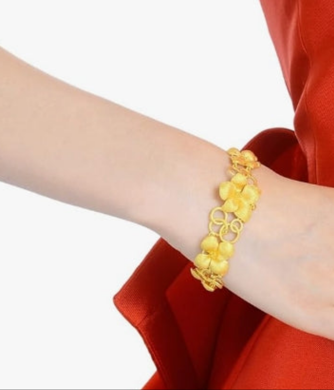 COCOMONEY 999.9 24K Solid Gold Price-by-Weight 34.06g Gold Bridal Blossom Hydrangea Flower Bracelet for Women 84306B | 8.2 Inches, (21 CM)