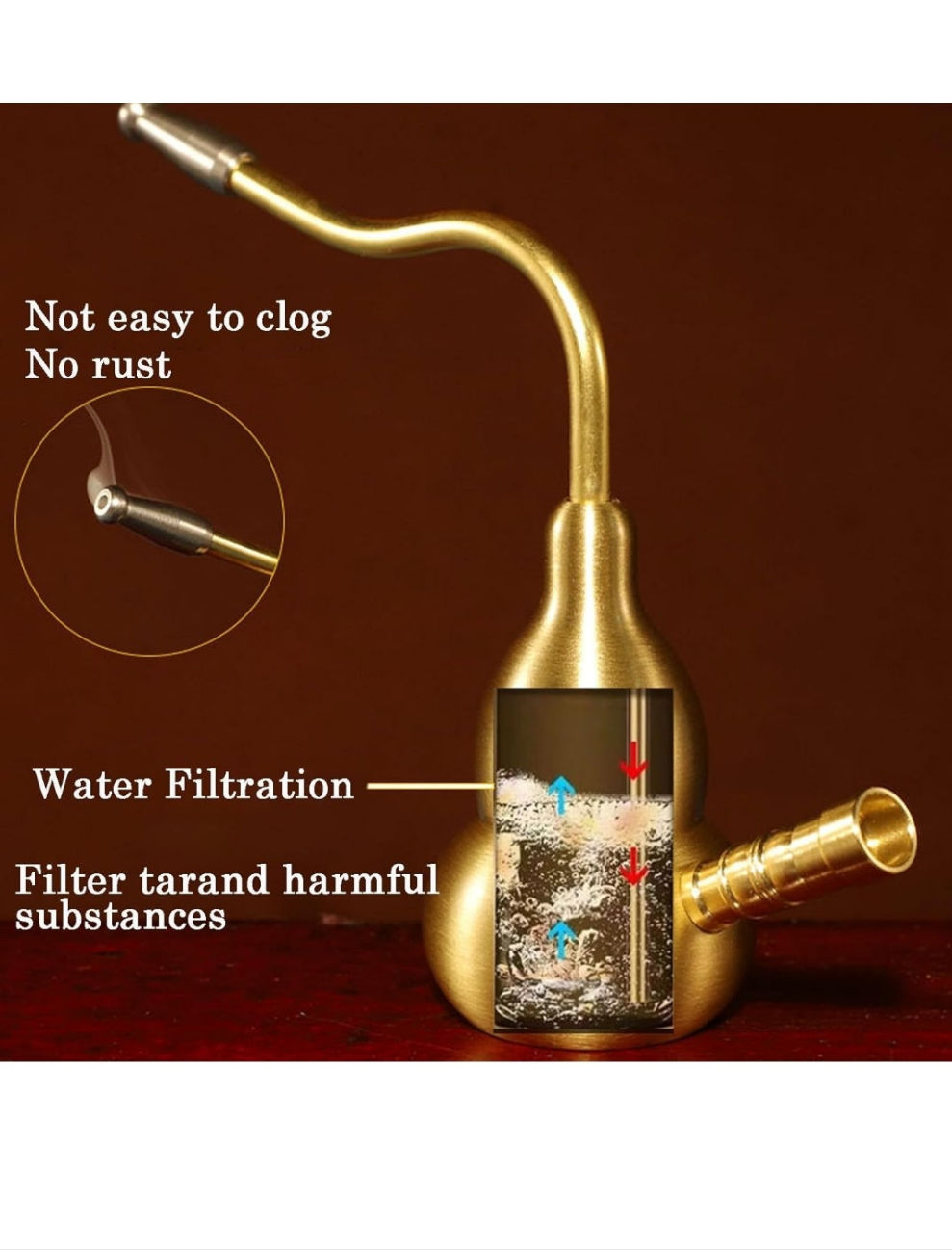 Hookah Mini Hookahs Shisha Handheld Personal Hookah Water Pipe For Smoking Brass Small Travel Hookah Smoking Gifts For Father Husband Boyfriend or Friends,