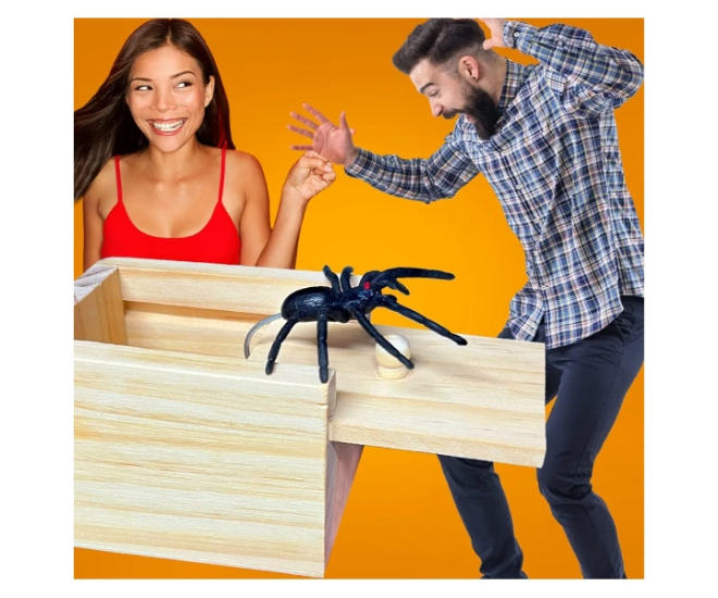 Spider Box Prank Toy Gag Gift Funny White Elephant Gifts for Adults, Wooden Christmas Birthday Surprise Gift Box Toys for Kids Teens Boys 6-8-12, Hilarious Stocking Stuffers for Adults Men Women