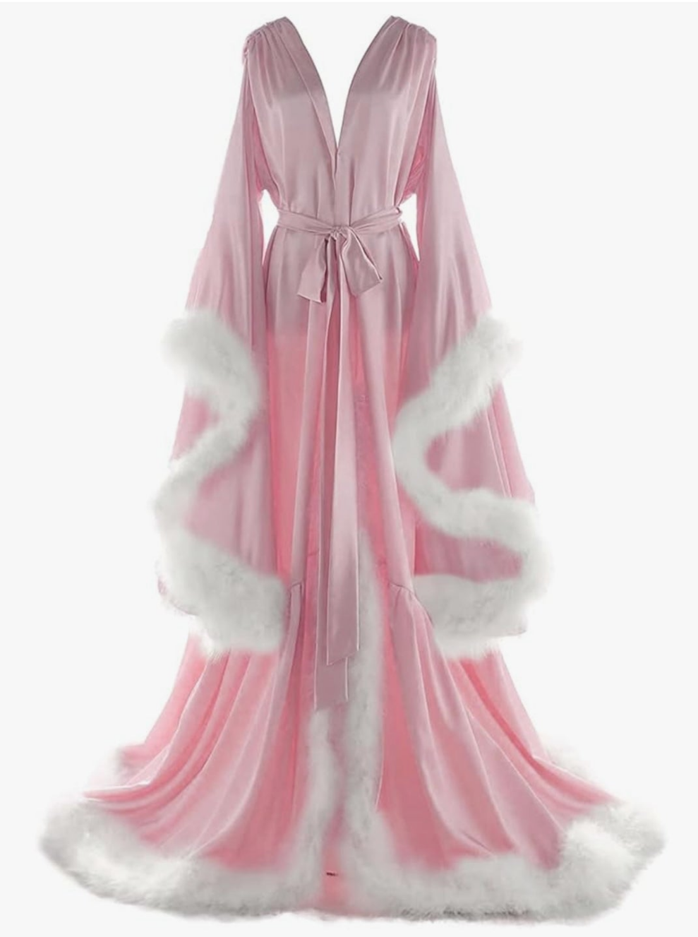 Silk Feather Bridal Robes Old Hollywood Photoshoot Nightgown Silk Bathrobe Long Lingerie COCOMONEY