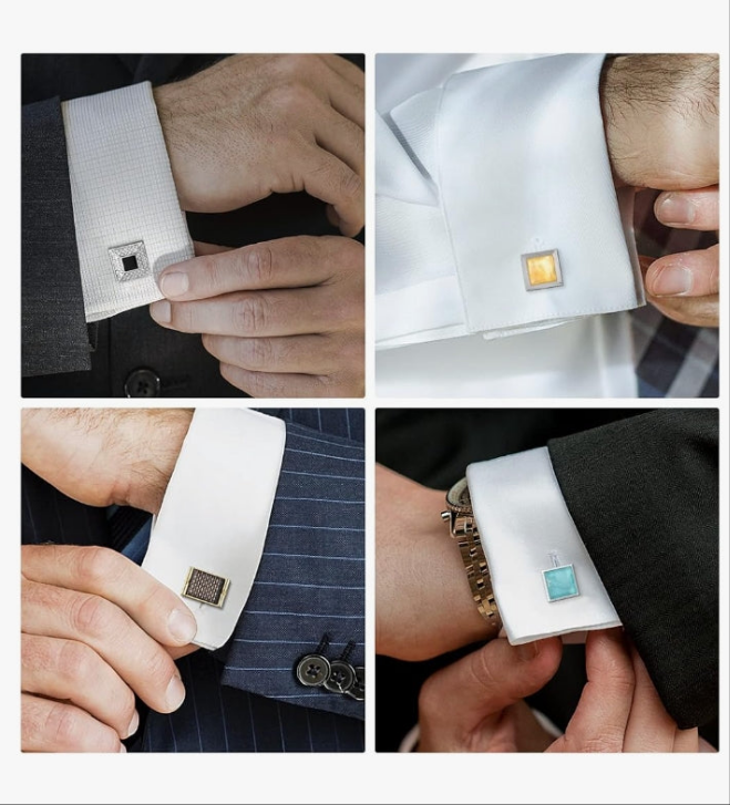 12 Pairs, Classic Fashion Men's Cuff Links Silver-Tone Gold-Tone Black for Business Wedding Party Gift Box