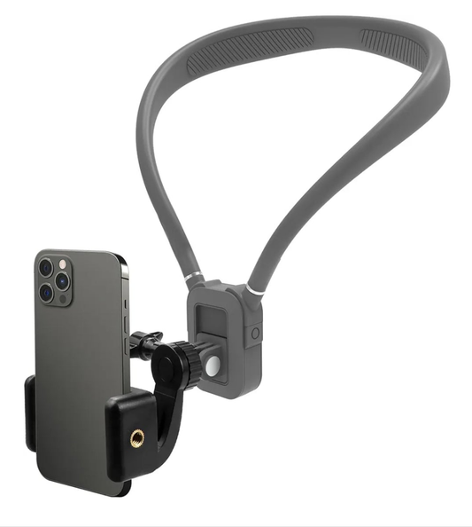 Premium Neck Phone Holder for Recording, Neck Mount Hands Free POV/Vlog Video Filming, Cell Phone Neck Holder for iPhone Android and All Smartphones(Gray)