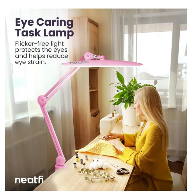 XL 2,200 Lumens LED Desk Lamp with Clamp, 24 Watt Bright Architect Task Lamp, 20 Inches Dimmable Computer Light, Adjustable Desk Light for Home, Office, Crafts, Nails & Hobbies (Non-CCT, Pink)