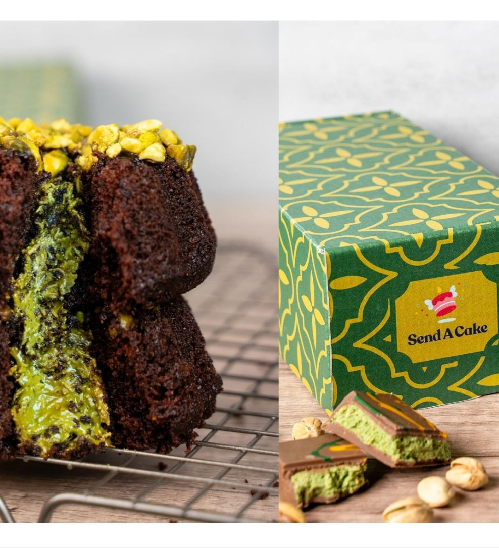 Dubai Chocolate Cake Luxury Duo Pack with 2 Gourmet Chocolate Pistachio Cream Cakes with Knafeh - Iconic Dubai Treat