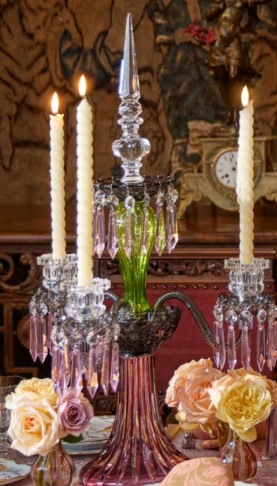 ARLEQUIN AMETHYST CRYSTAL CANDELABRA Saint-Louis Crystal Arlequin Three-Light Electric Candelabra or Five-Light