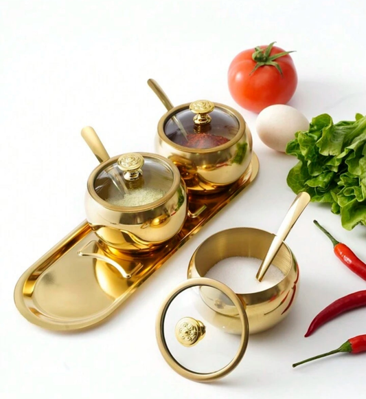 3pcs Stainless Steel Spice Jars Sets For Home Salt, Pepper, Chili, Dry Seasoning Storage Box Kitchen Utensils