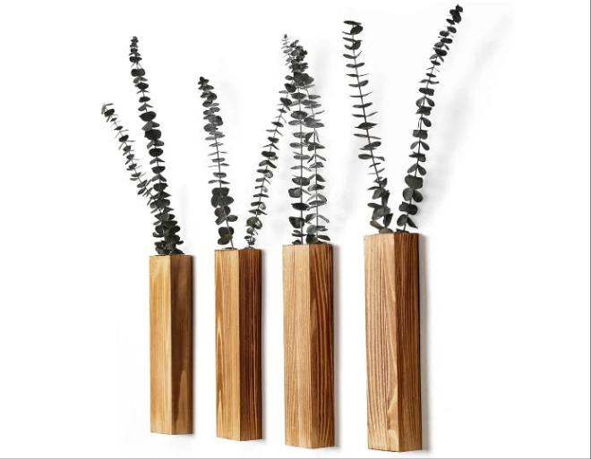 Wood Wall Planters Modern Decor for Livingroom Bedroom Bathroom Contemporary Wooden Wall Planter Versatile Wood Home Decor for Dried Flowers and Faux Greenery Plants (4 Pack,Brown)