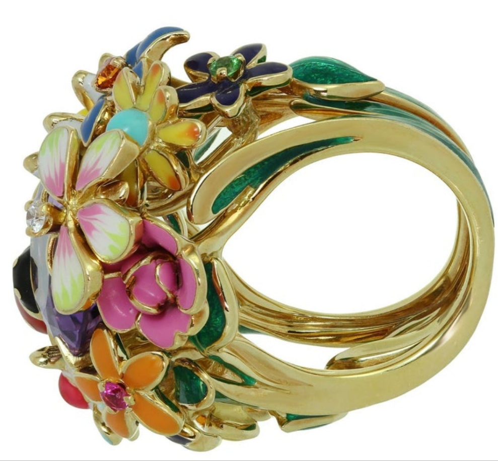 CHRISTIAN DIOR Diorette Amethyst Diamond Gemstone Yellow Gold Large Ring 19k White Gold