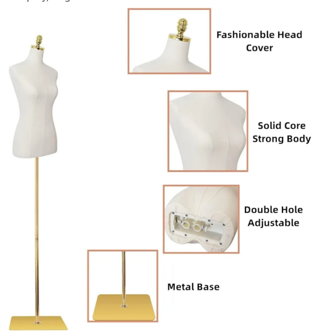 Dress Form Mannequin Torso, 43-73 Inch Height Adjustable Female Manikin Body Clothing Display with Metal Bracket and Rectangular Base for Sewing Dress Display,