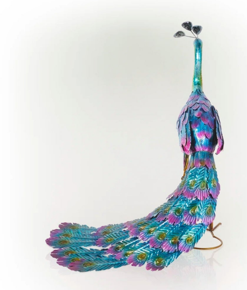 Peacock Statue Colorful Outdoor Weatherproof