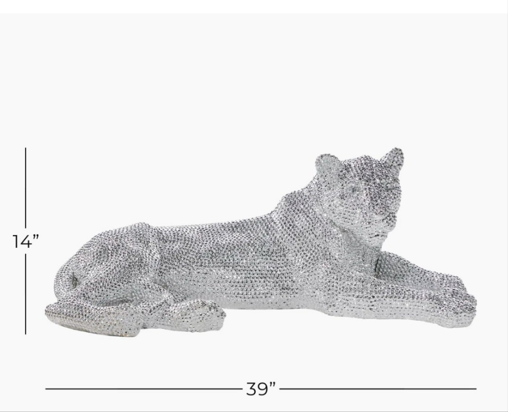 Floor Leopard Decorative Sculpture with Carved Faceted Diamond Exterior