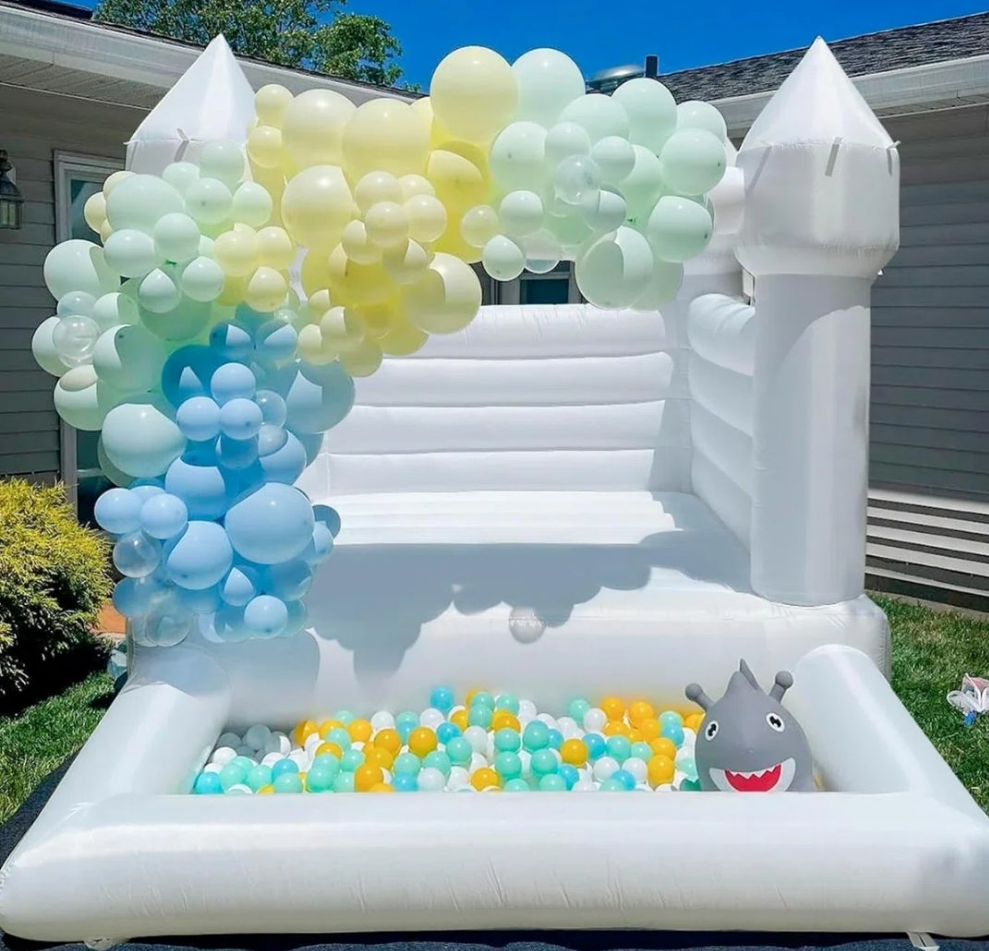 White Bounce House With Ball Pit & Air Blower For Kids Party