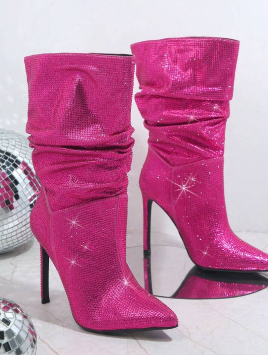 Pointy Toe Slip On Stiletto Heel Boots