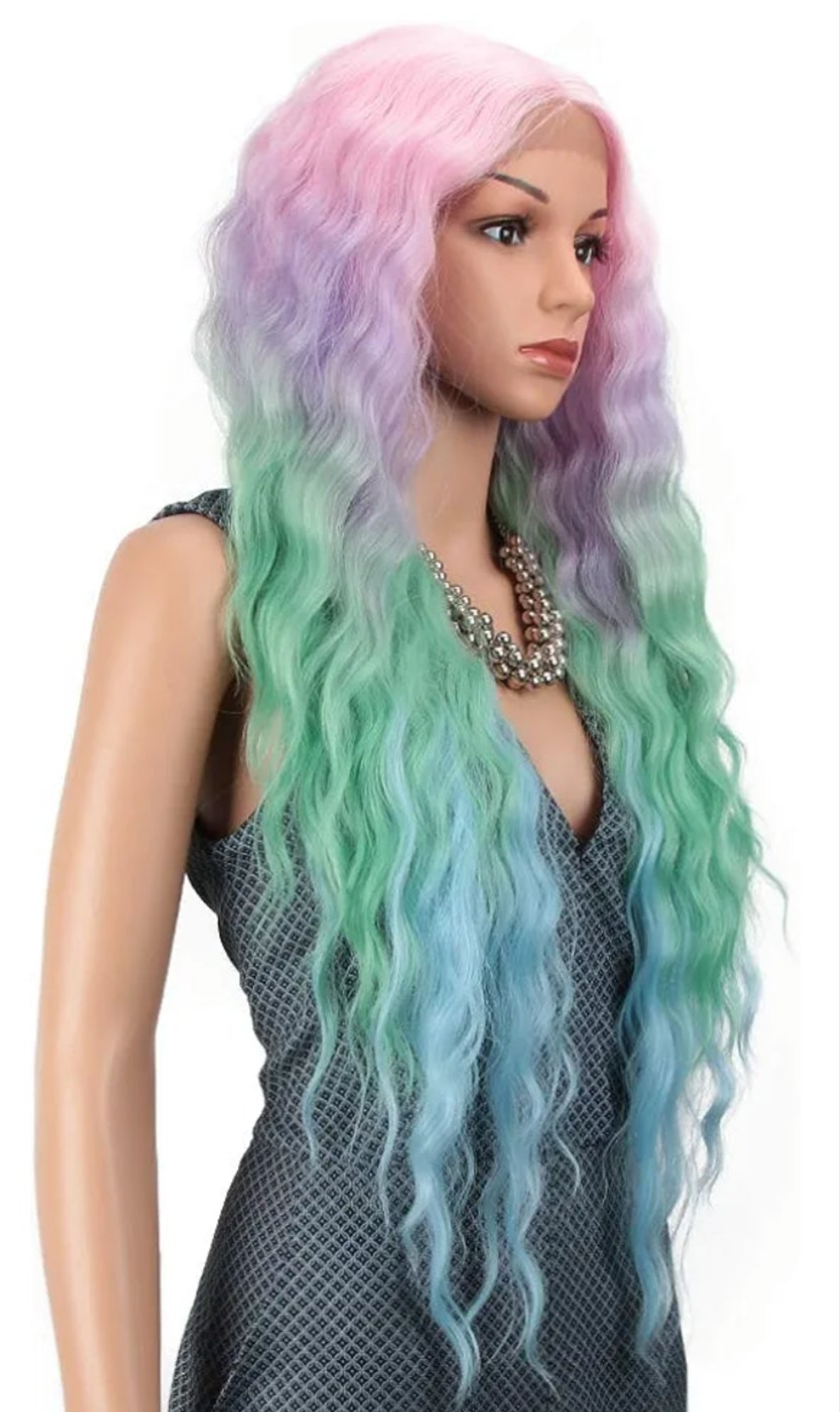 Lace Front Wigs 30'' Long Wavy Synthetic Wigs For Black Women 130% Density Ombre Rainbow Wigs with Baby Hair(