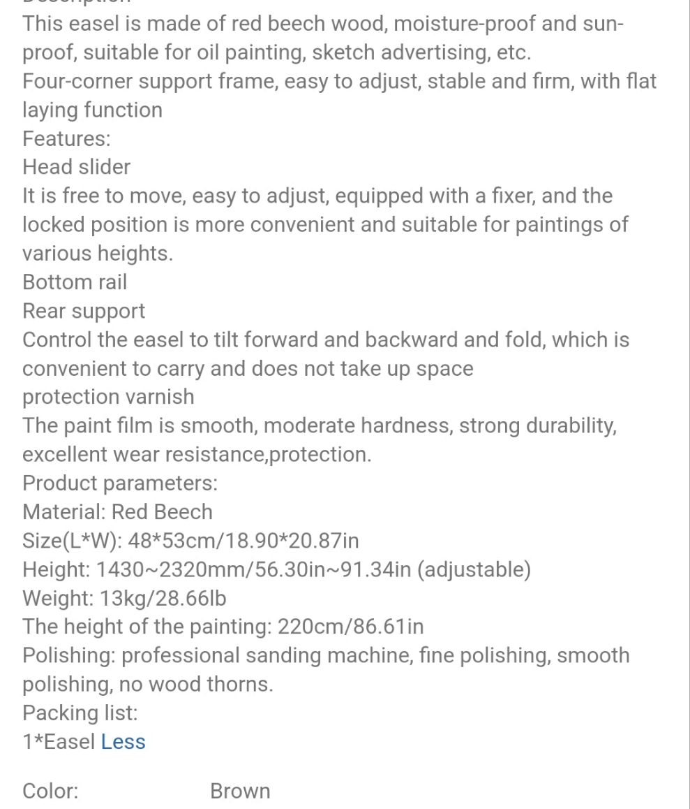Studio Easel, Dual-Purpose Floor Folding Sketching Easel For Painting, Sketching, Display, Etc